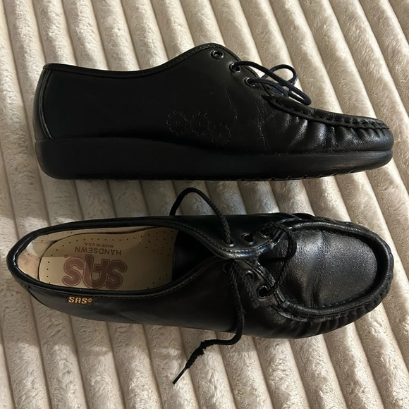 SAS Shoes - SAS Shoes Womens 7.5 Siesta Handsewn Casual Moc Toe Wedge Sneakers Black Leather